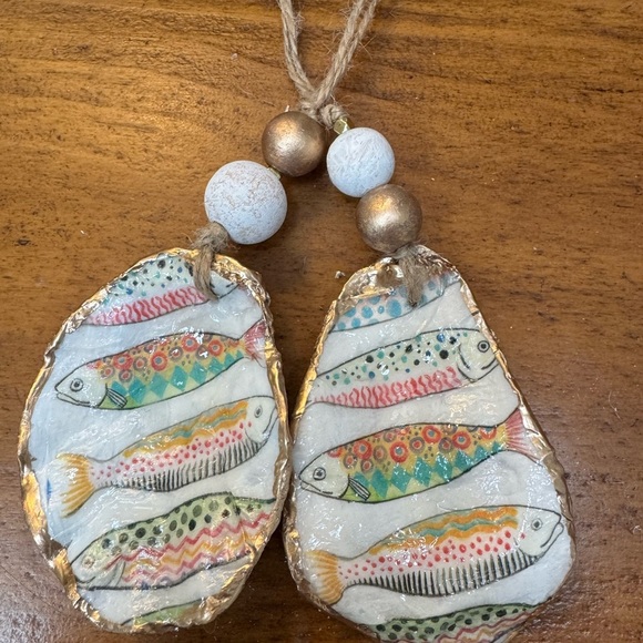 Handmade decoupage pair of Fish Ornament with Gold Accents - Picture 1 of 14